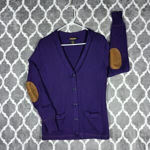 Ralph Lauren Rugby Sweater Womens Medium Elbow Patch Cardigan Preppy 2000s